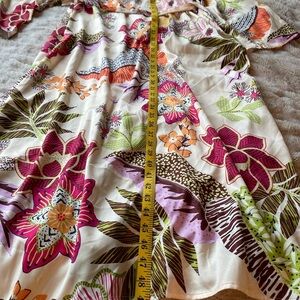 Floral Print Kimono Duster with Tropical Design and Beaded Detail